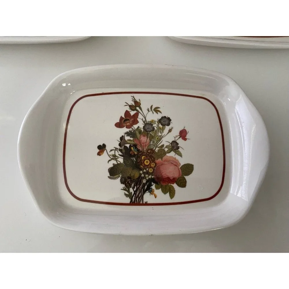 Vintage Set of Five 5 Mini Trays Or Plates Flowered Ceramic Glass  7